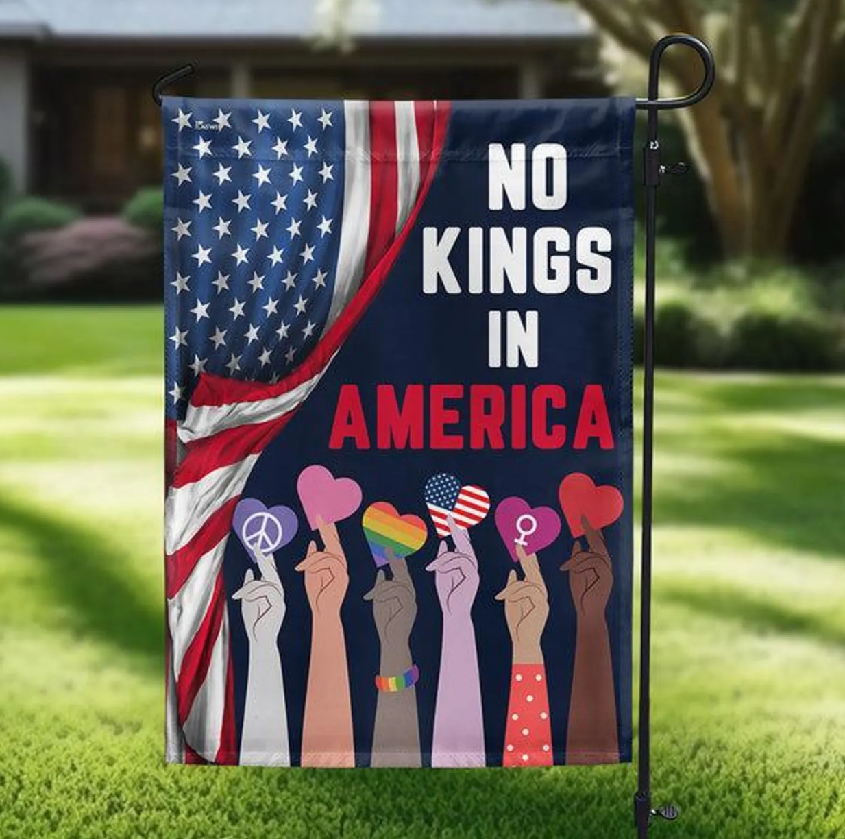 NO KINGS Garden Flag, Anti Authoritarian Protest Flag