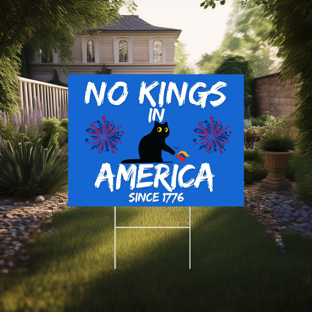 No Kings in America Yard Sign,Protest Black Cat Yard Sign