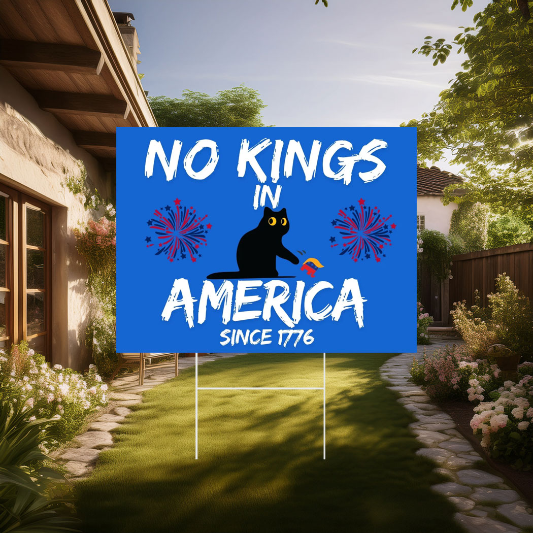 No Kings in America Yard Sign,Protest Black Cat Yard Sign