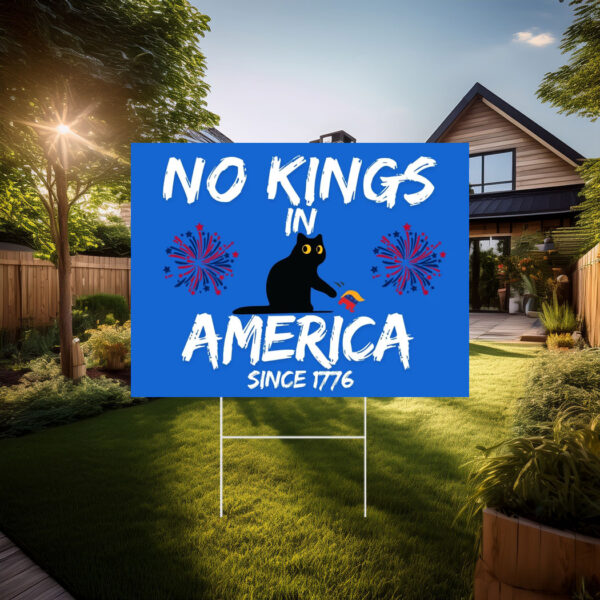 No Kings in America Yard Sign,Protest Black Cat Yard Sign
